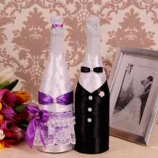 Оформление свадебного шампанского "Фиолетовые розы"